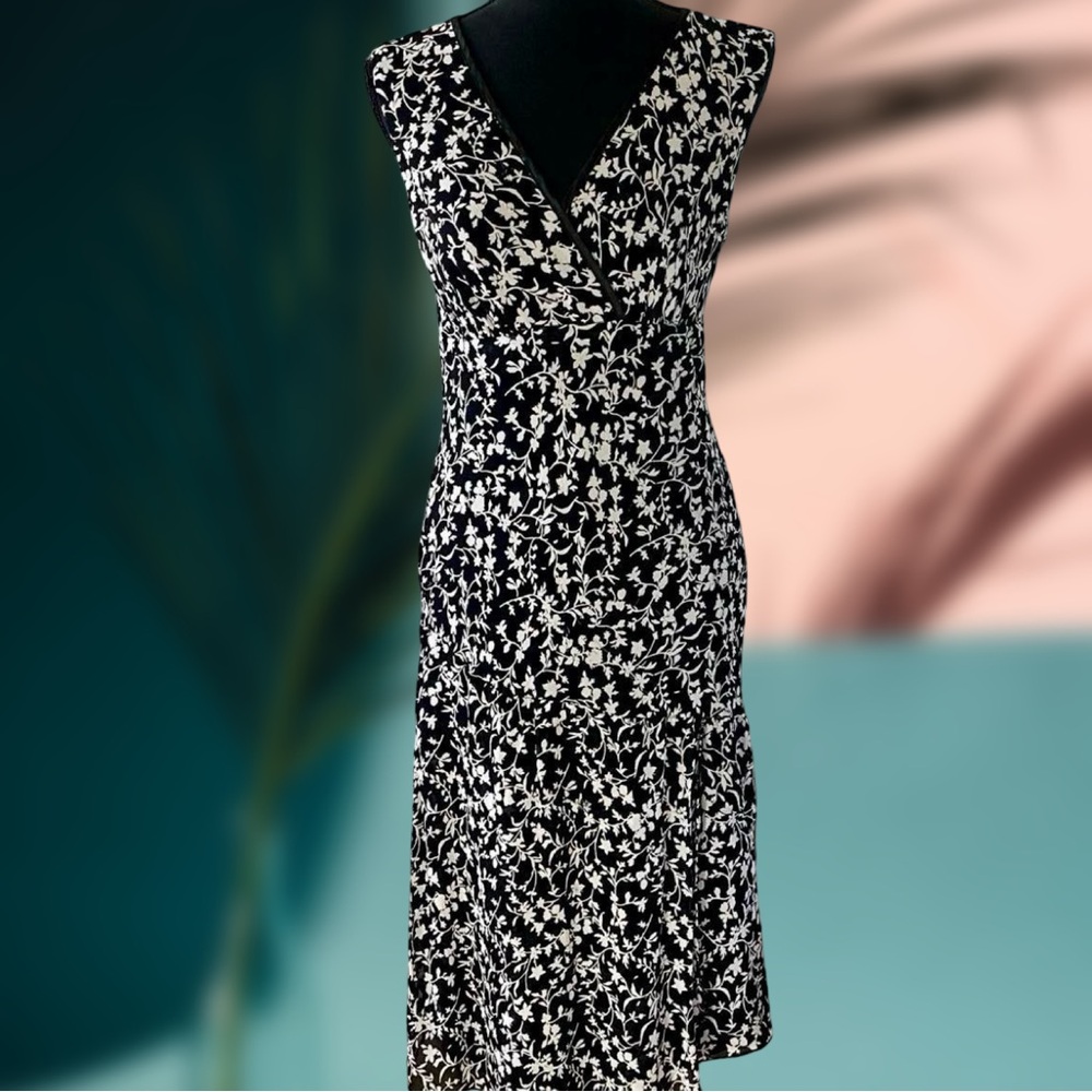 Vintage Bias Cut 40s Style Floral V Neck Sleeveless Midi Dress- Size 10 P